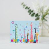 Verjaardagsfeest met regenboog Giraffes Briefkaart (Staand voorkant)