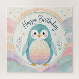 Verjaardagsfeest met regenboog Pastel Pinguïn Legpuzzel