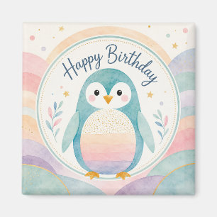 Verjaardagsfeest met regenboog Pastel Pinguïn Magneet