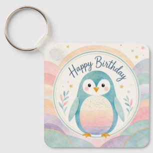 Verjaardagsfeest met regenboog Pastel Pinguïn Sleutelhanger