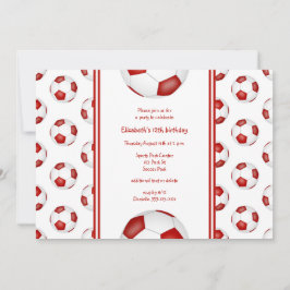 verjaardagsfeest met rode witte voetballen kaart