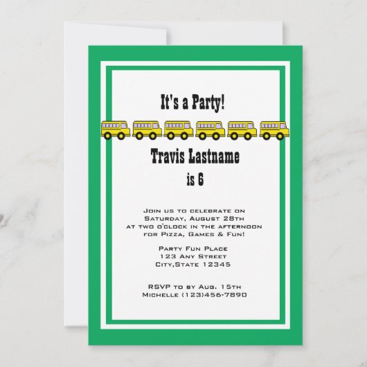 Verjaardagsfeest met schoolbus kaart (Voorkant)