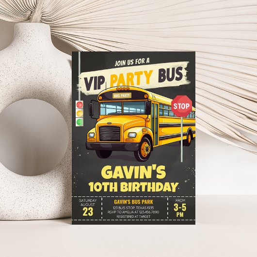 Verjaardagsfeest met schoolbus kaart