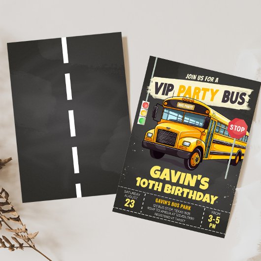 Verjaardagsfeest met schoolbus kaart