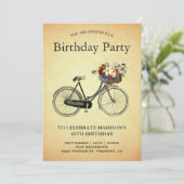 Verjaardagsfeest met vintage bloemenfietsen kaart (Staand voorkant)