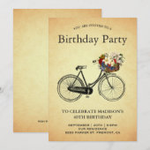 Verjaardagsfeest met vintage bloemenfietsen kaart (Voorkant / Achterkant)