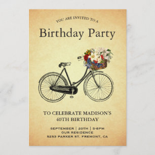 Verjaardagsfeest met vintage bloemenfietsen kaart