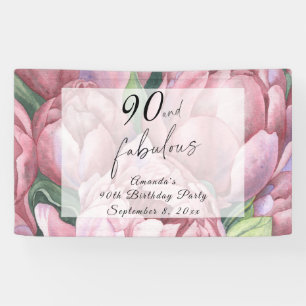 Verjaardagsfeest met vintage bloemmotief voor 90-j spandoek