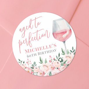Verjaardagsfeest met wijnbloemen ronde sticker