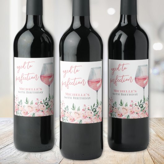 Verjaardagsfeest met wijnbloemen wijn etiket