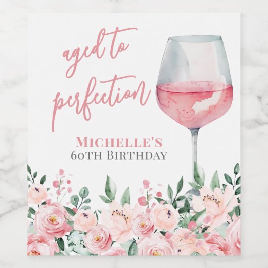 Verjaardagsfeest met wijnbloemen wijn etiket (Enkel label)