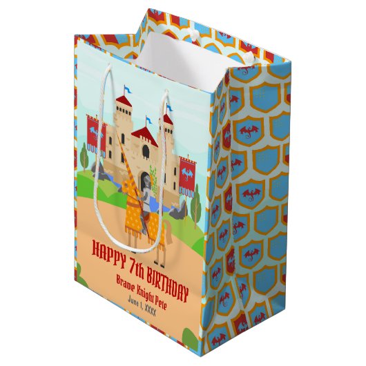 Verjaardagsfeest Middeleeuwse Ridders Toernooi Medium Cadeauzakje (Voorkant Gekanteld)