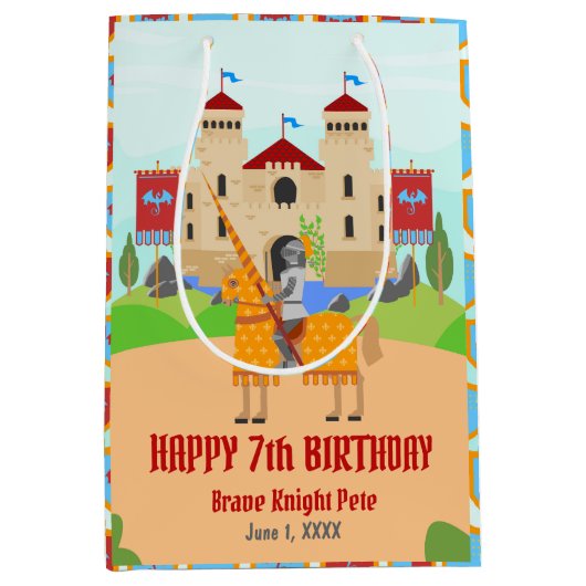 Verjaardagsfeest Middeleeuwse Ridders Toernooi Medium Cadeauzakje (Voorkant)