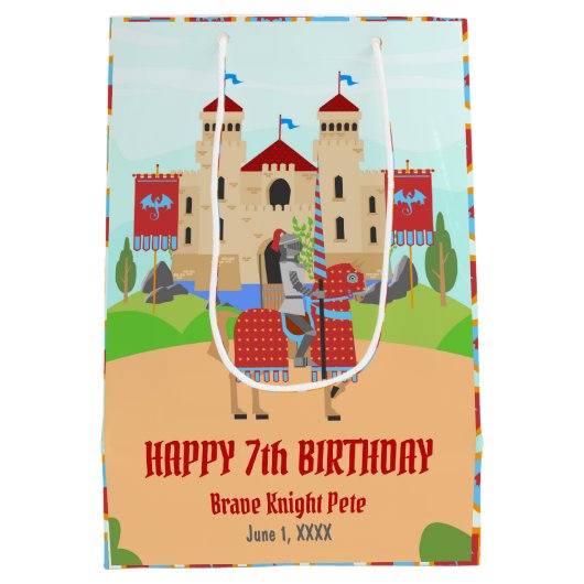 Verjaardagsfeest Middeleeuwse Ridders Toernooi Medium Cadeauzakje (Achterkant)