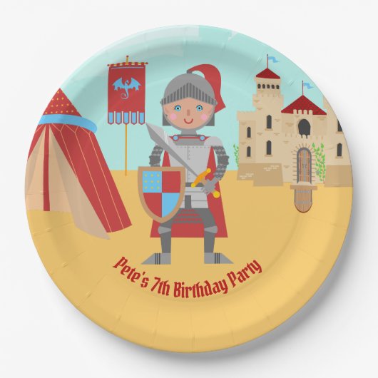 Verjaardagsfeest Middeleeuwse Ridders Toernooi Papieren Bordje (Voorkant)