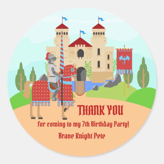 Verjaardagsfeest Middeleeuwse Ridders Toernooi Ronde Sticker (Voorkant)