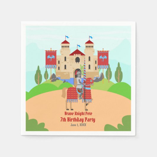 Verjaardagsfeest Middeleeuwse Ridders Toernooi Servet (Voorkant)