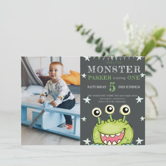 Verjaardagsfeest Monster Kinder foto Kaart (Staand voorkant)