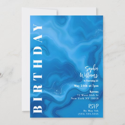 Verjaardagsfeest Moonstone Blue Kaart (Voorkant)