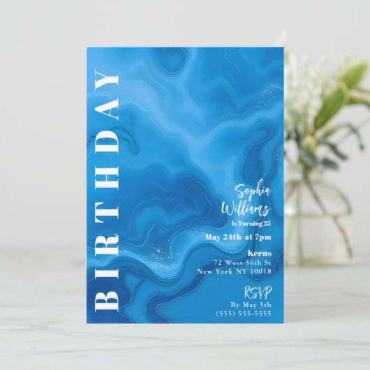 Verjaardagsfeest Moonstone Blue Kaart (Staand voorkant)