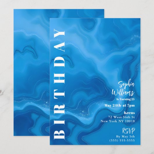 Verjaardagsfeest Moonstone Blue Kaart (Voorkant / Achterkant)