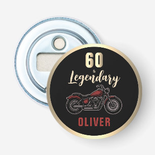 Verjaardagsfeest motorfiets 60 jaar met motorparty button flesopener