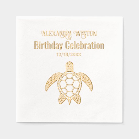 Verjaardagsfeest Naam Datum Zeeschildpad #5 Folie Servetten (Voorkant)