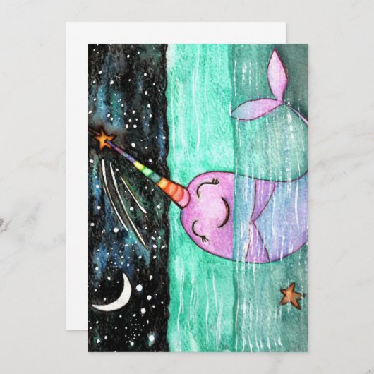 Verjaardagsfeest Narwhal Kaart (Voorkant / Achterkant)