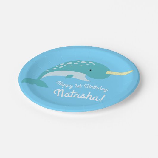 Verjaardagsfeest Narwhal Papieren Bordje (Gekanteld)