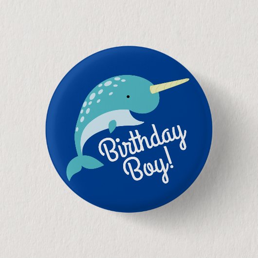 Verjaardagsfeest Narwhal Ronde Button 3,2 Cm (Voorkant)