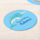 Verjaardagsfeest Narwhal Ronde Kartonnen Onderzetter (Gebogen)
