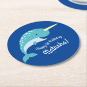 Verjaardagsfeest Narwhal Ronde Kartonnen Onderzetter (Gebogen)