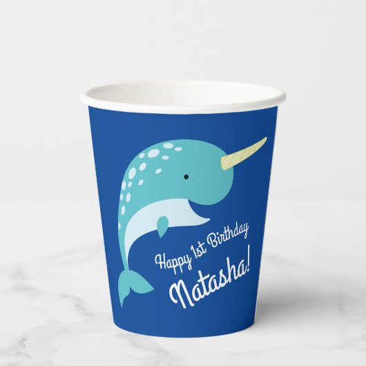 Verjaardagsfeest Narwhals Papieren Bekers (Achterkant)