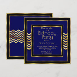 Verjaardagsfeest Navyblauw Zwart Goud Art Deco  Kaart