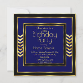 Verjaardagsfeest Navyblauw Zwart Goud Art Deco Kaart