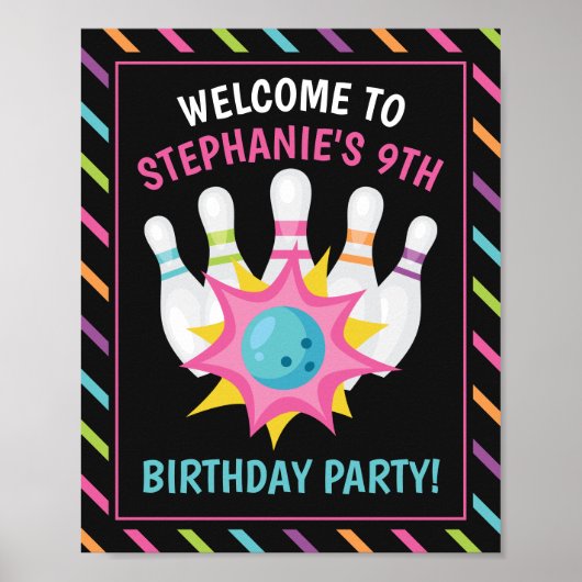 Verjaardagsfeest Neon Bowling Welkom Bord Poster (Voorkant)