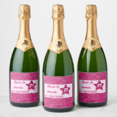 Verjaardagsfeest Night Pink Glitter vrouwen Sparkling Wijnetiket (Flessen)