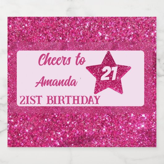 Verjaardagsfeest Night Pink Glitter vrouwen Sparkling Wijnetiket (Enkel label)