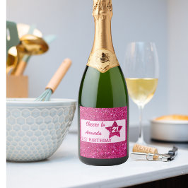Verjaardagsfeest Night Pink Glitter vrouwen Sparkling Wijnetiket