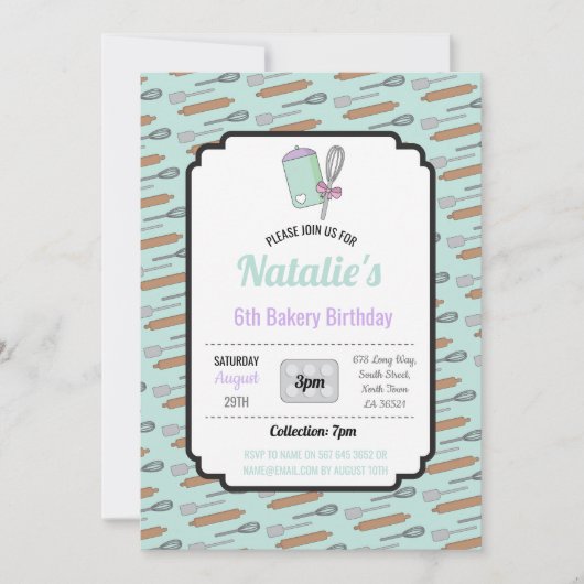 Verjaardagsfeest Nodig Bakkerij Verjaardag Mint Co Kaart (Voorkant)