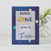 Verjaardagsfeest Nodig Space Galaxy Planets 1e uit Kaart (Staand voorkant)