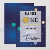 Verjaardagsfeest Nodig Space Galaxy Planets 1e uit Kaart (Voorkant / Achterkant)