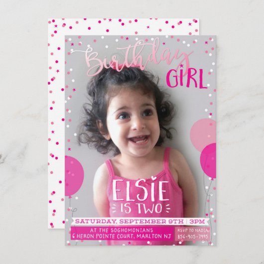 VERJAARDAGSFEEST nodigen schattige roze ballonnen  Kaart (Voorkant / Achterkant)