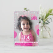 VERJAARDAGSFEEST nodigen schattige roze ballonnen  Kaart (Staand voorkant)