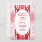 Verjaardagsfeest nodigt roze Waterverf voor haar u Kaart (Voorkant)