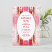 Verjaardagsfeest nodigt roze Waterverf voor haar u Kaart (Staand voorkant)