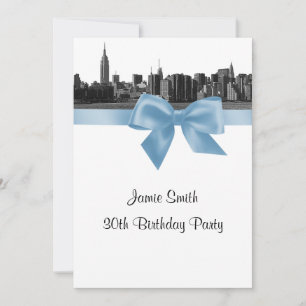 Verjaardagsfeest NYC brede silhouet gegraveerd BW Kaart