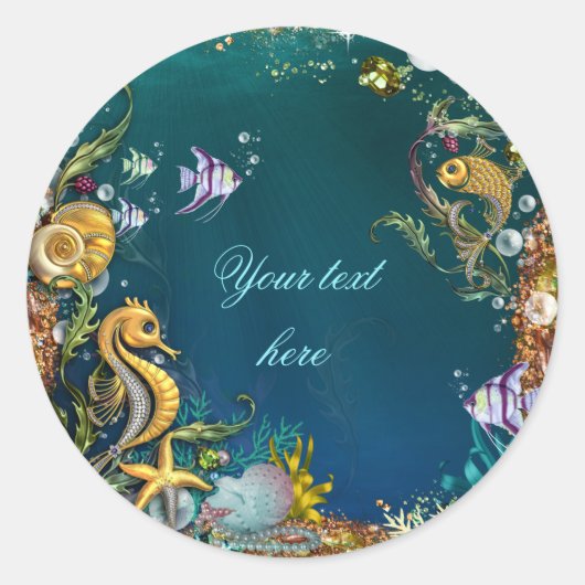 Verjaardagsfeest onder de zee ronde sticker (Voorkant)
