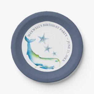 Verjaardagsfeest onder de zee voor blauwe walvisse papieren bordje