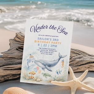 Verjaardagsfeest onder de zee walvis- en oceandier kaart